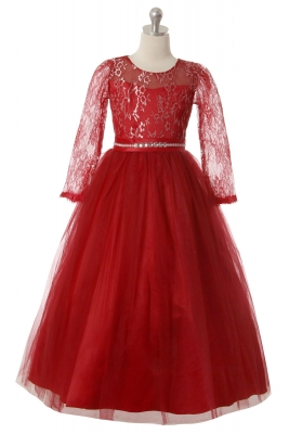 Girls Dress Style 1050 - Gorgeous Long Sleeve Dress with Lace Sleeves in Choice of Color